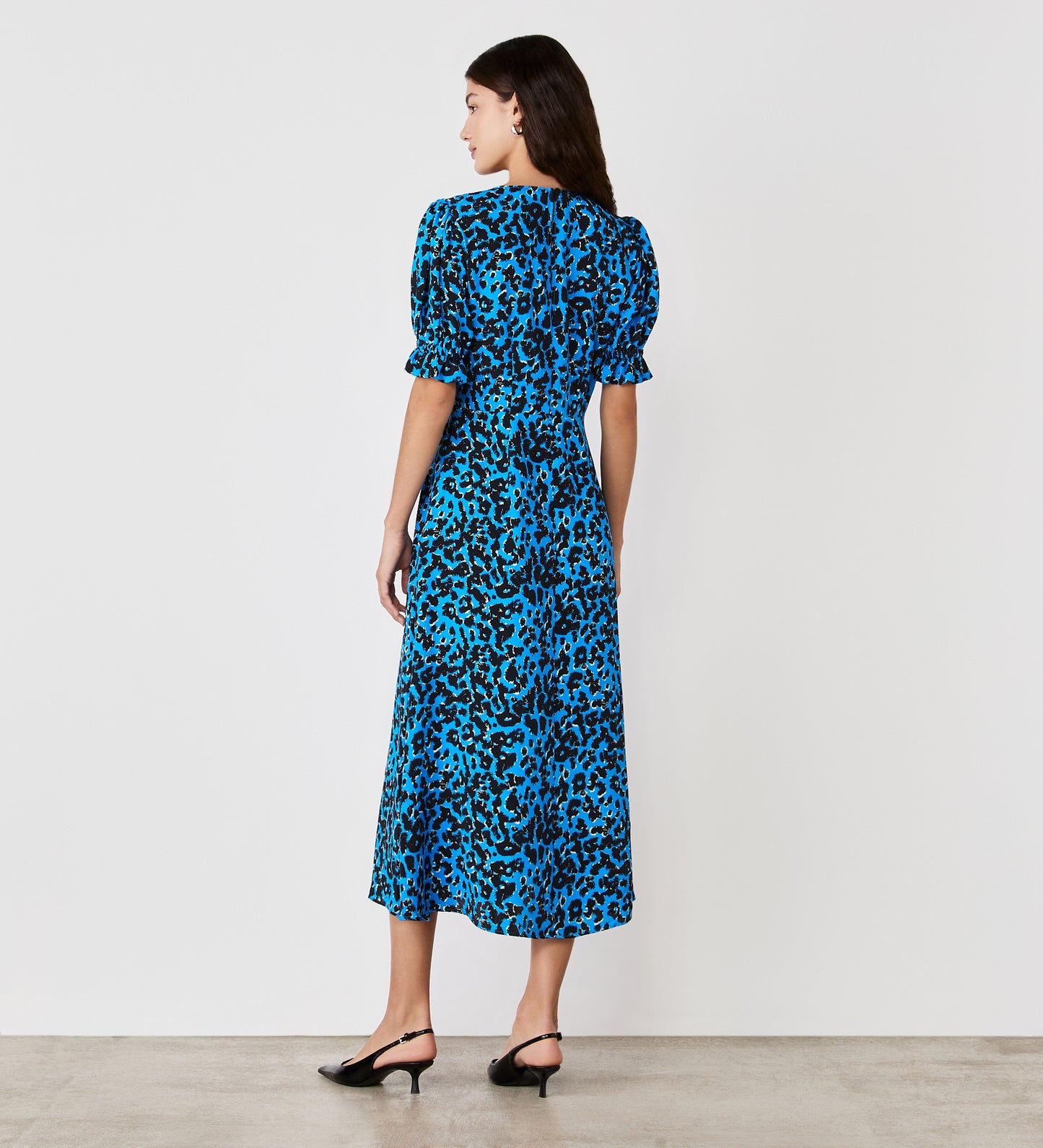 Mela Blue Animal Crepe Midi Tea Dress