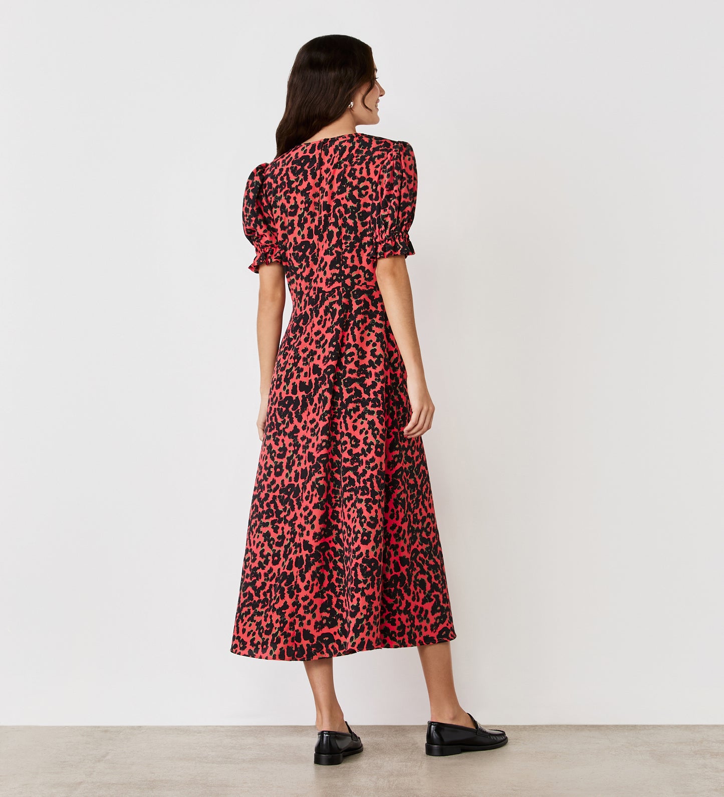 Mela Coral Animal Crepe Midi Tea Dress