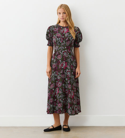 Mela Green Folk Crepe Midi Dress