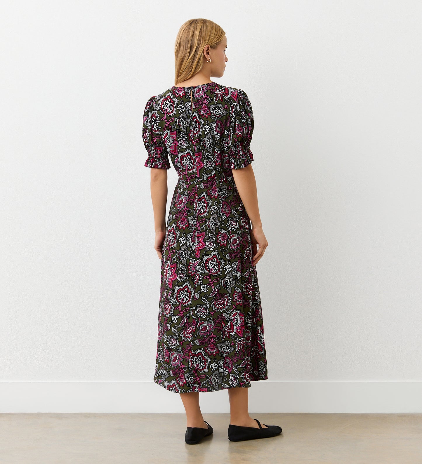 Mela Green Folk Crepe Midi Dress