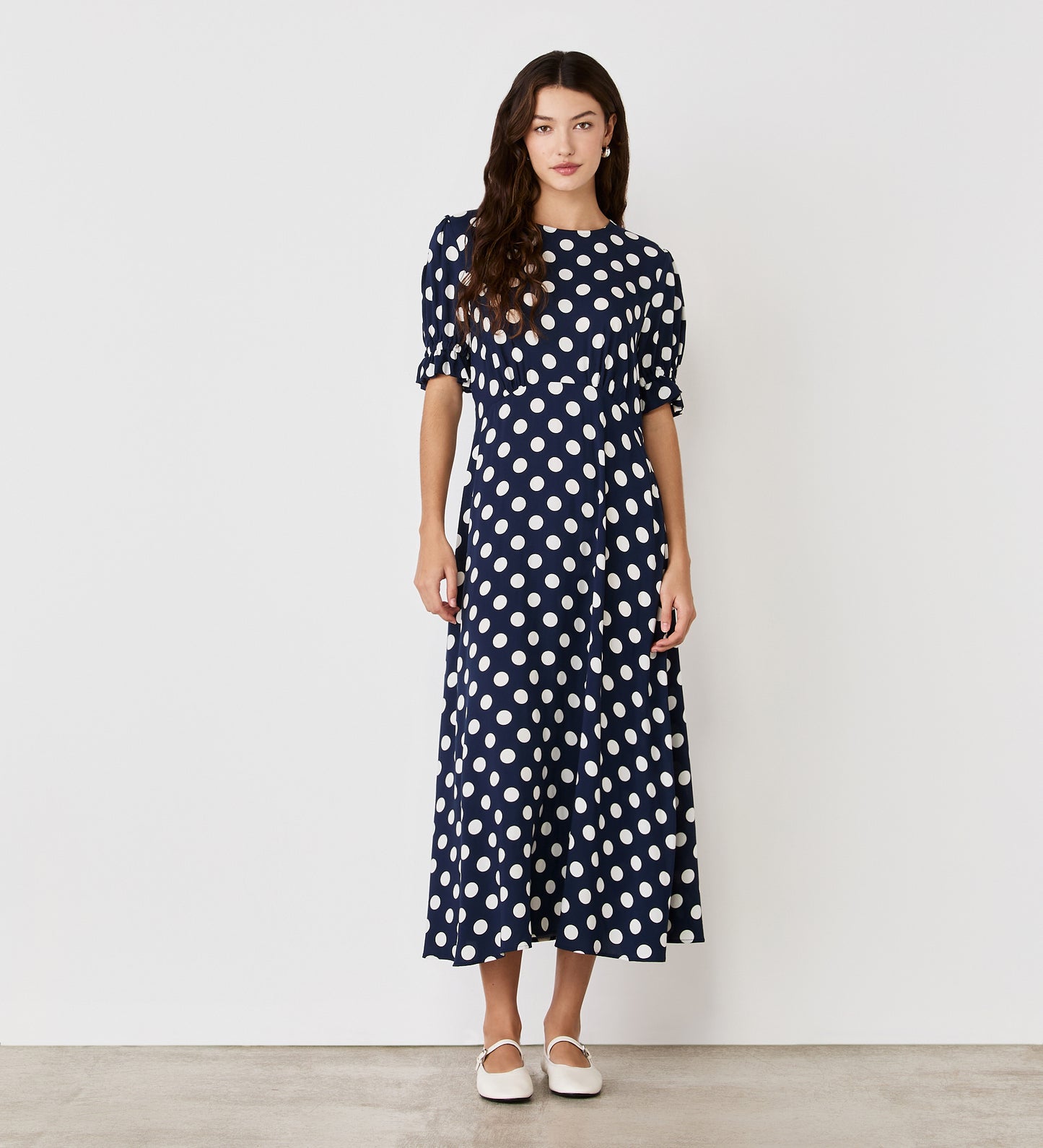 Mela Navy Spot Midi Tea Dress