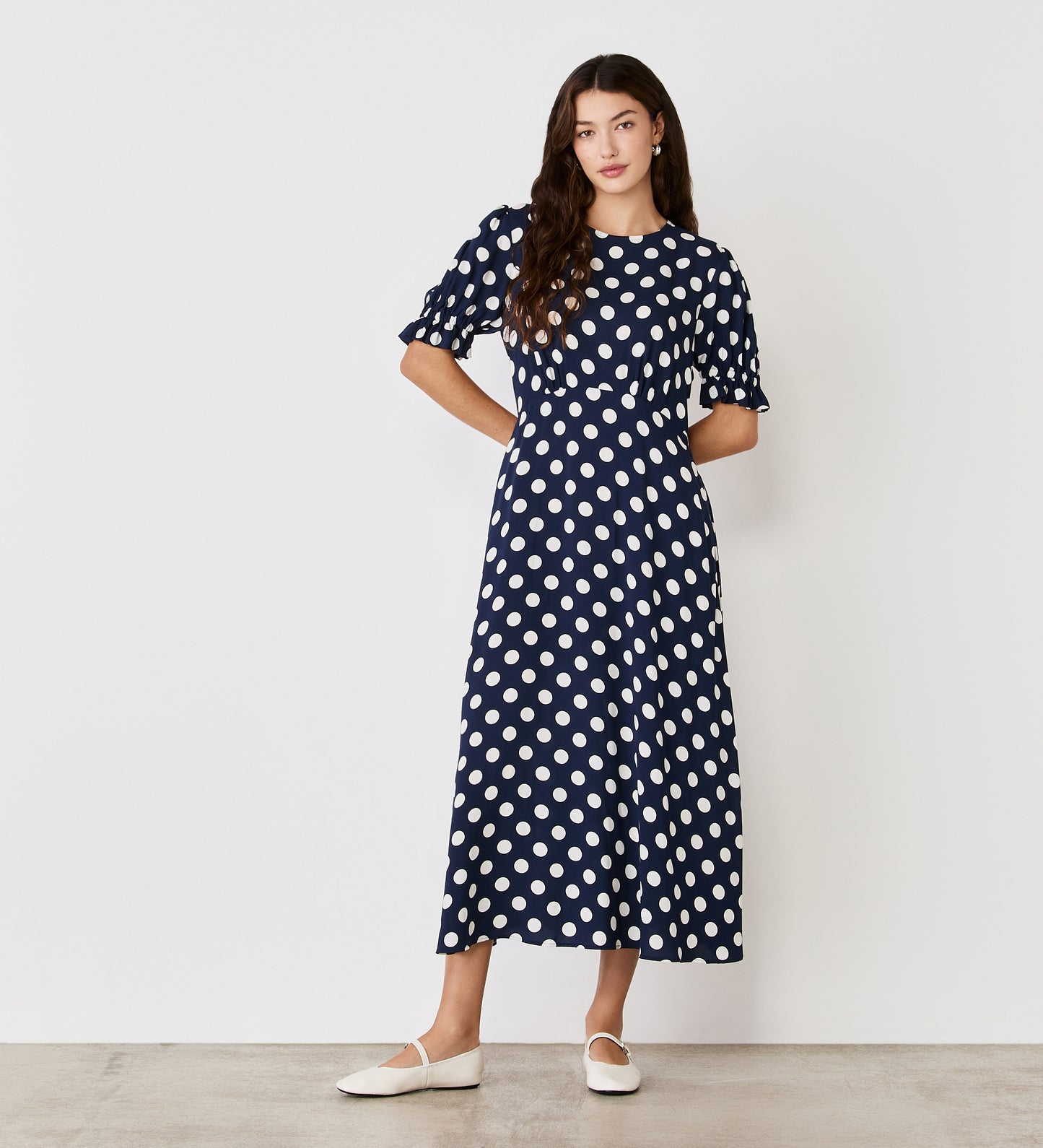 Mela Navy Spot Midi Tea Dress