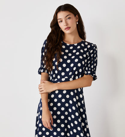 Mela Navy Spot Midi Tea Dress