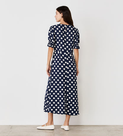 Mela Navy Spot Midi Tea Dress