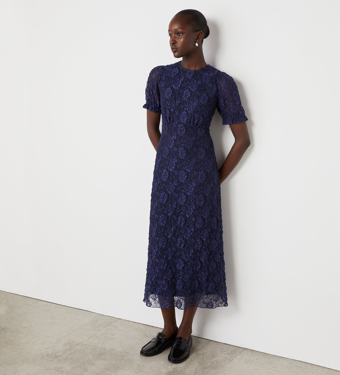 Mela Navy Lace Midi Dress