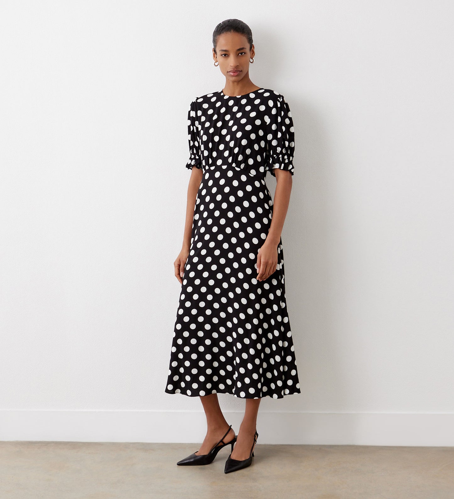 Mela Large Black Spot Midi Tea Dress