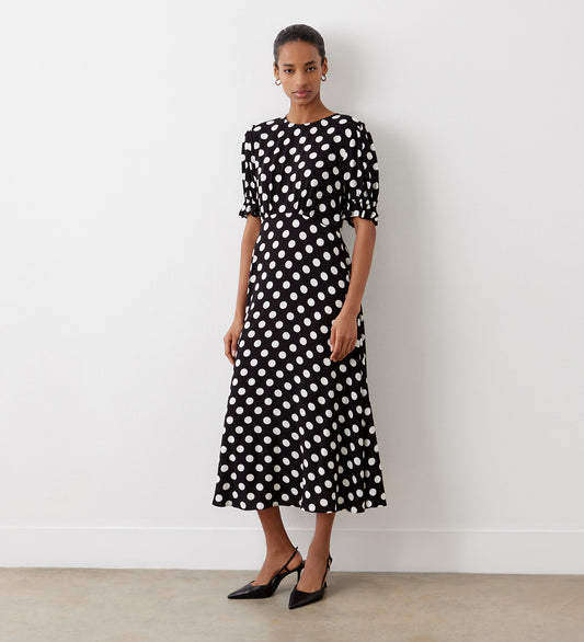 Mela Black Polka Dot Midi Tea Dress