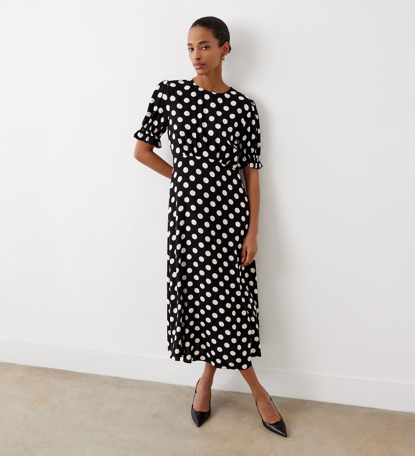 Mela Large Black Spot Midi Tea Dress