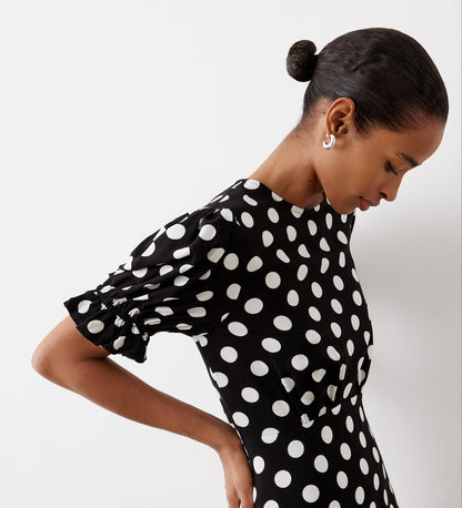 Mela Large Black Spot Midi Tea Dress