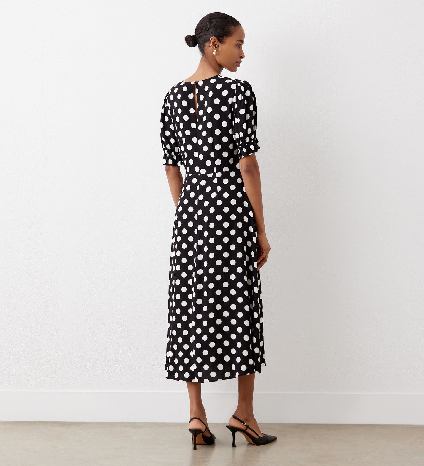 Mela Large Black Spot Midi Tea Dress