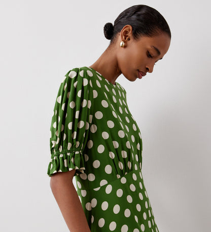 Mela Large Dark Khaki Spot Midi Tea Dress