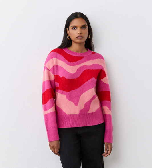 Minnie Pink Abstract Print Knitted Jumper