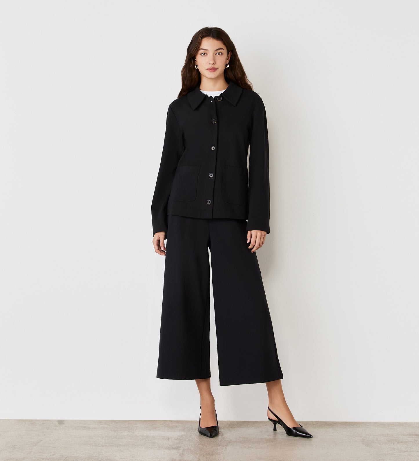 Miribel Black Ponte Jersey Wide Leg Trousers