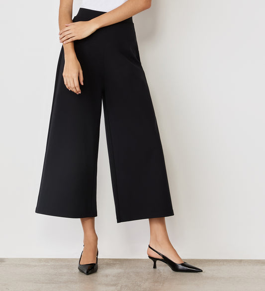 Miribel Black Ponte Jersey Wide Leg Trousers