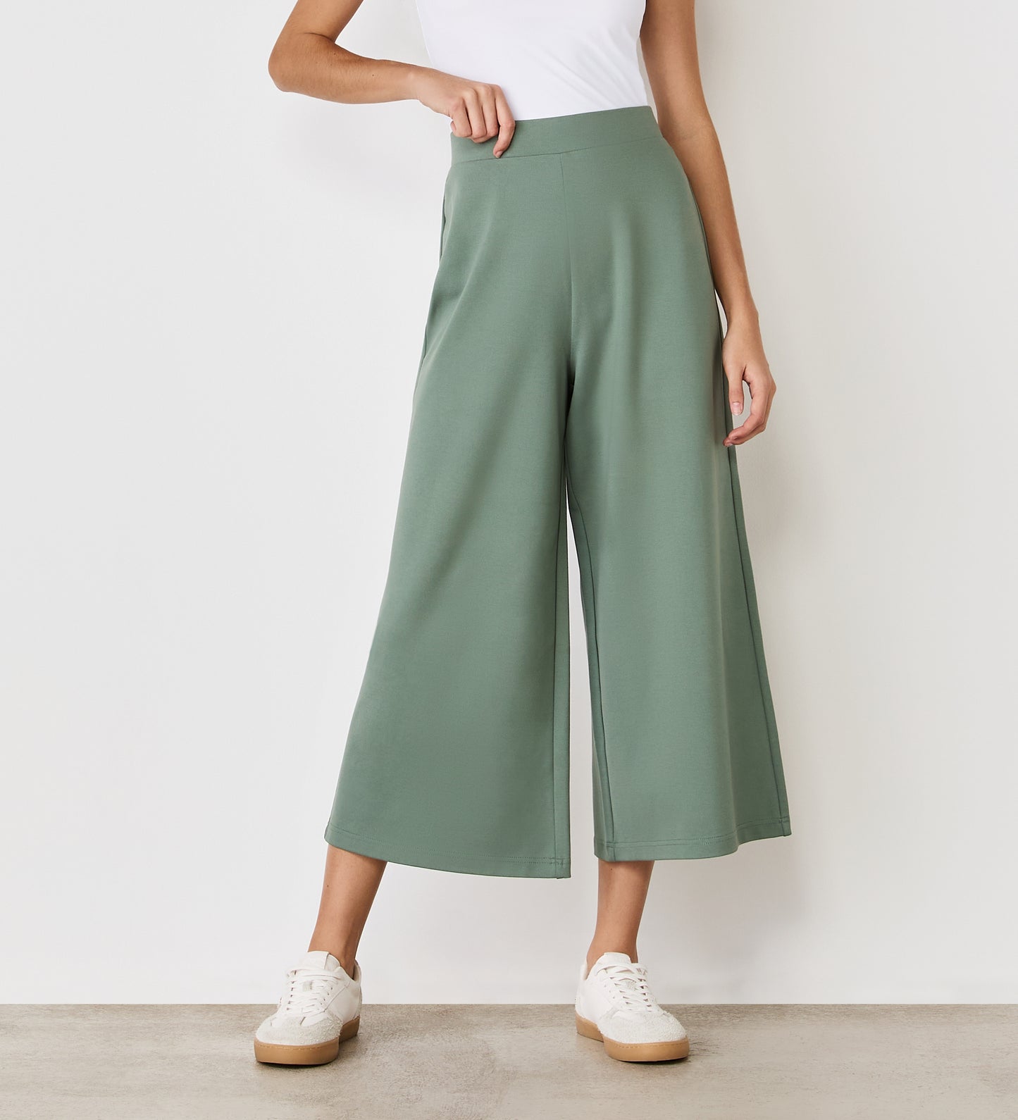 Miribel Light Khaki Ponte Jersey Wide Leg Trousers