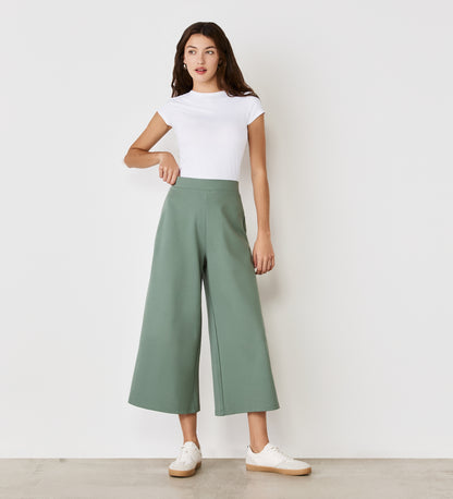 Miribel Light Khaki Ponte Jersey Wide Leg Trousers