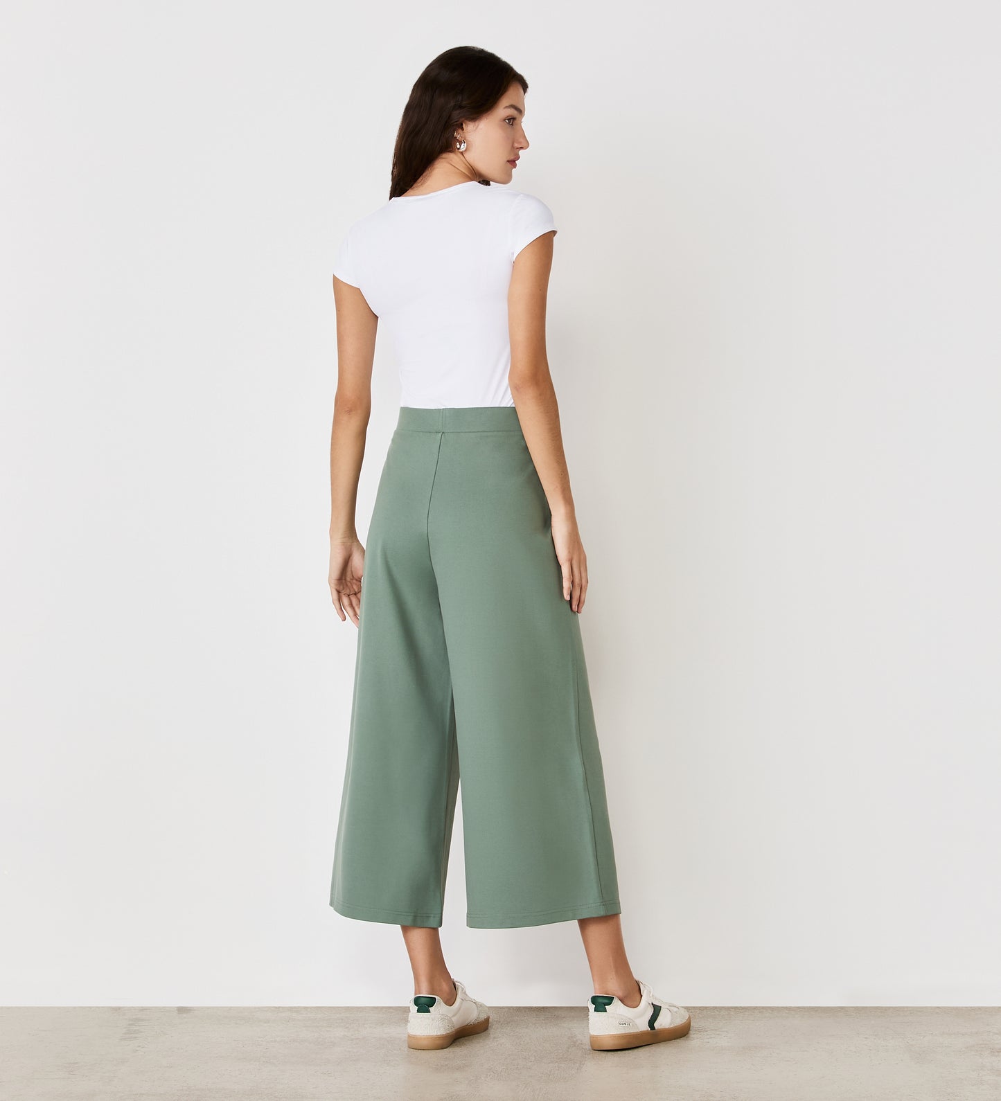 Miribel Light Khaki Ponte Jersey Wide Leg Trousers