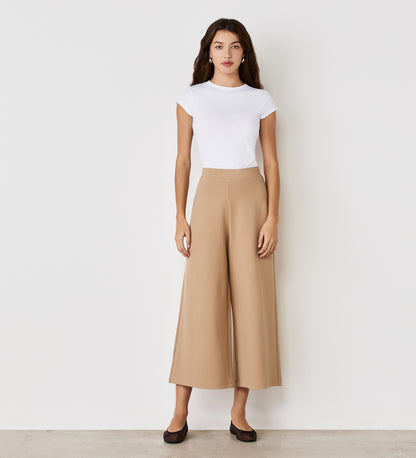 Miribel Beige Ponte Jersey Wide Leg Trousers