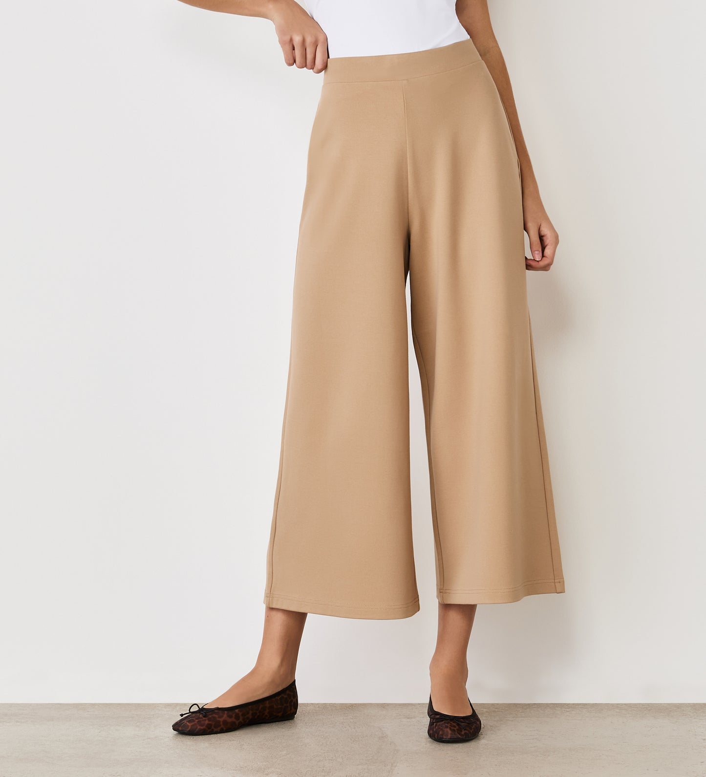 Miribel Beige Ponte Jersey Wide Leg Trousers