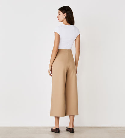 Miribel Beige Ponte Jersey Wide Leg Trousers