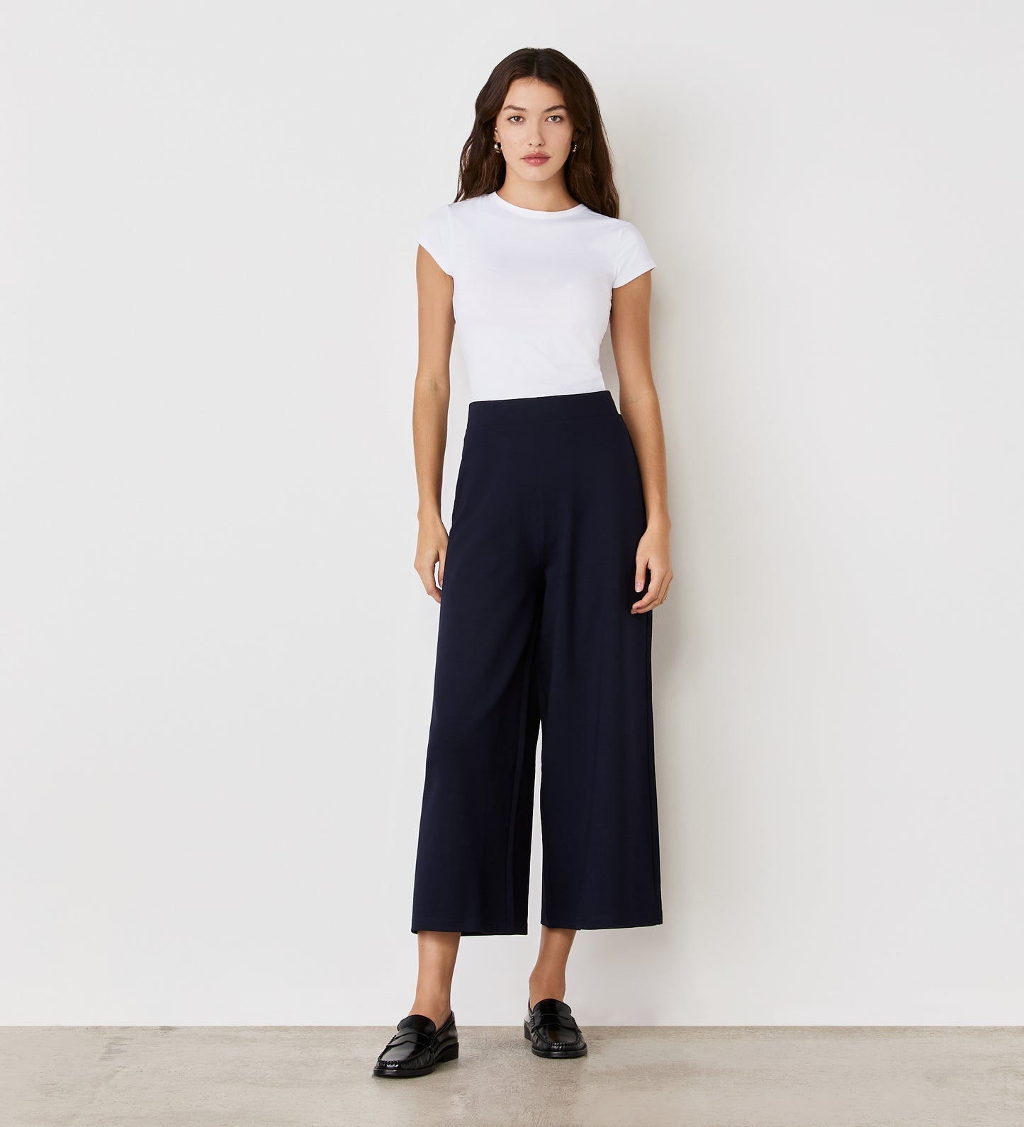 Miribel Navy Ponte Jersey Wide Leg Trousers