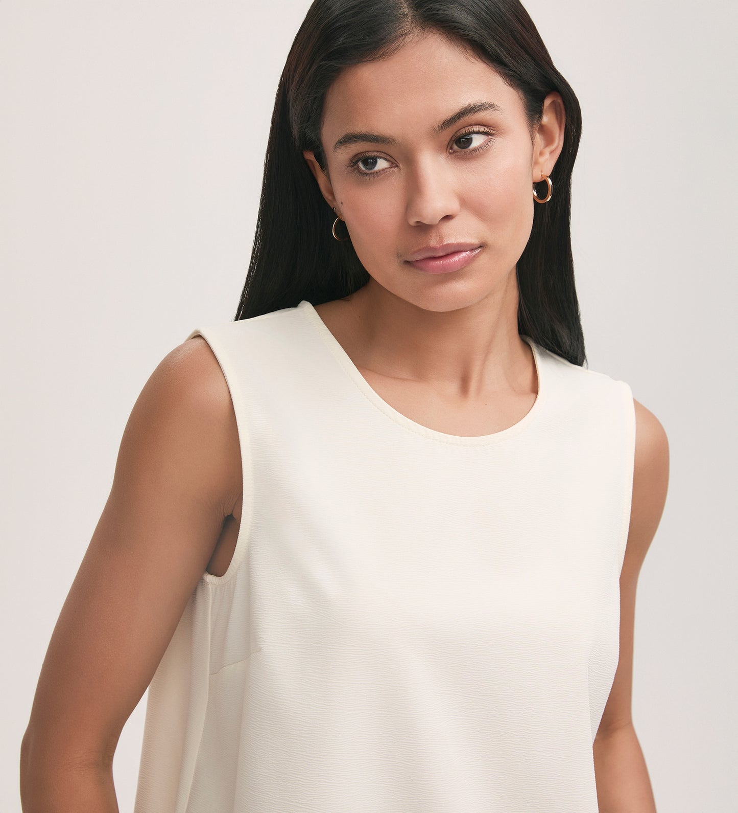 Vallie Ivory Crepe Sleeveless Shell Top