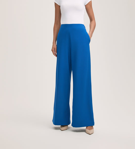 Nat Cobalt Blue Crepe Wide Leg Trousers