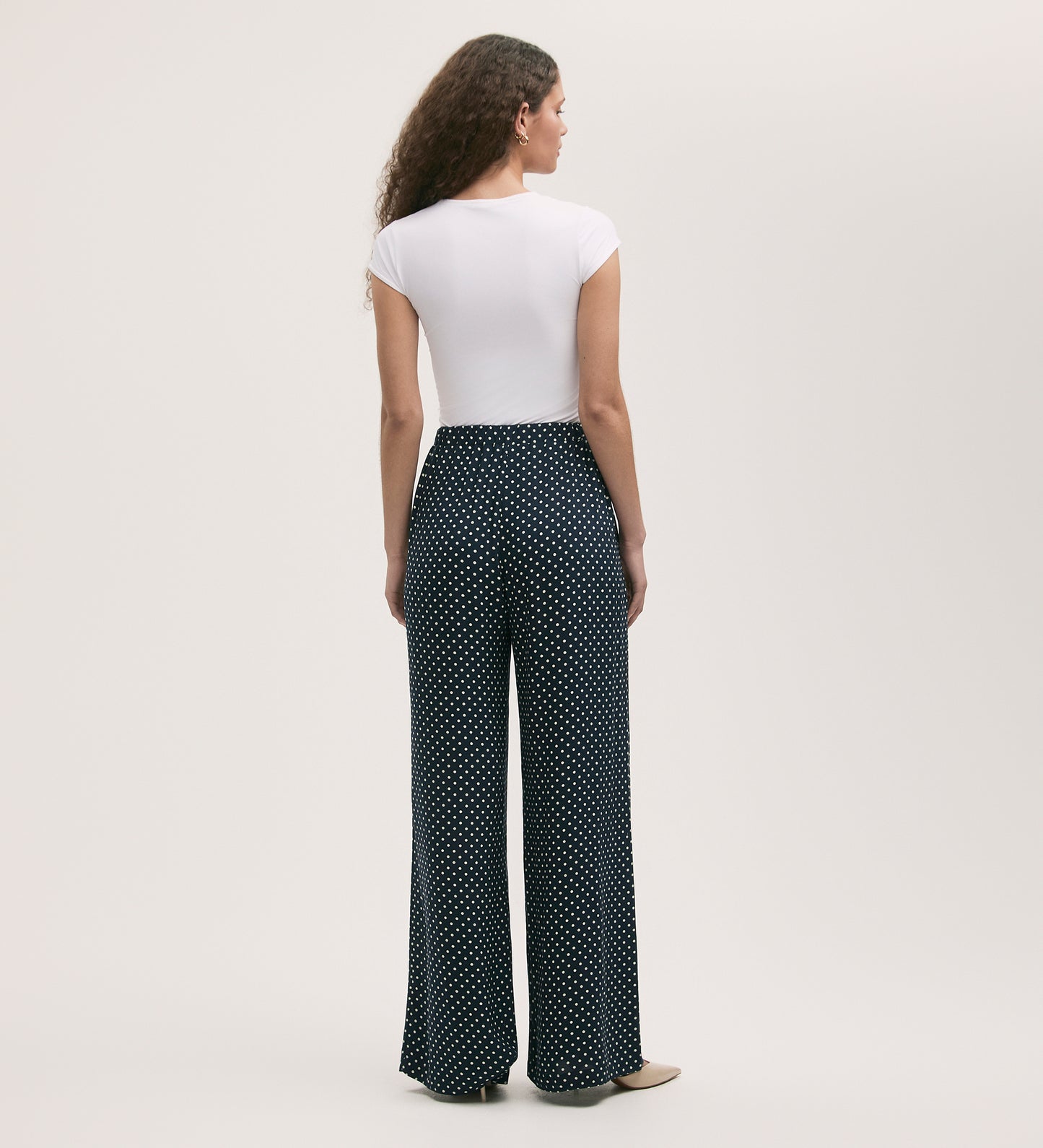 Nat Navy Spot Wide Leg Trousers