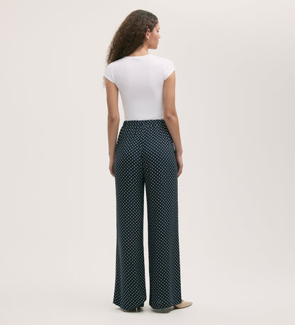 Nat Navy Spot Wide Leg Trousers