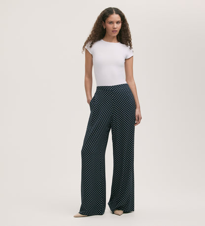 Nat Navy Spot Wide Leg Trousers