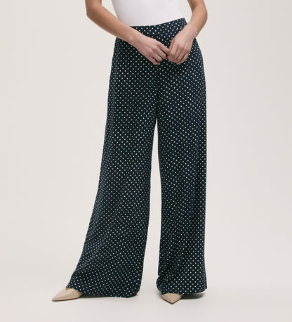 Nat Navy Spot Wide Leg Trousers