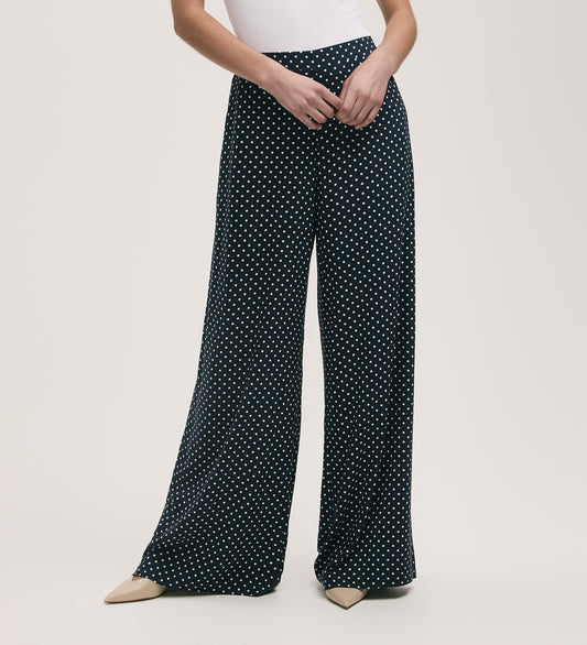 Nat Navy Polka Dot Wide Leg Trousers