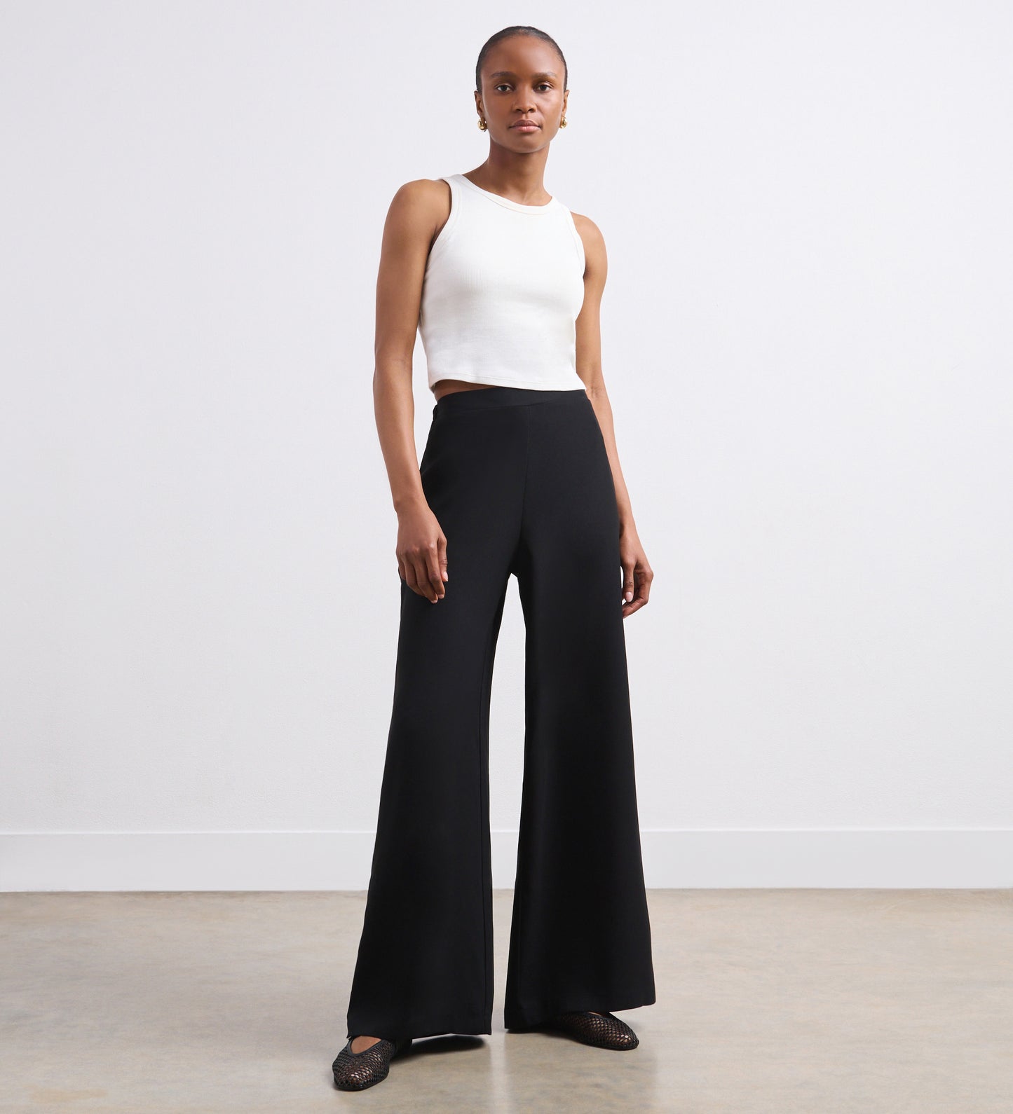 Nat Black Crepe Wide Leg Trousers