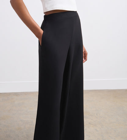 Nat Black Crepe Wide Leg Trousers