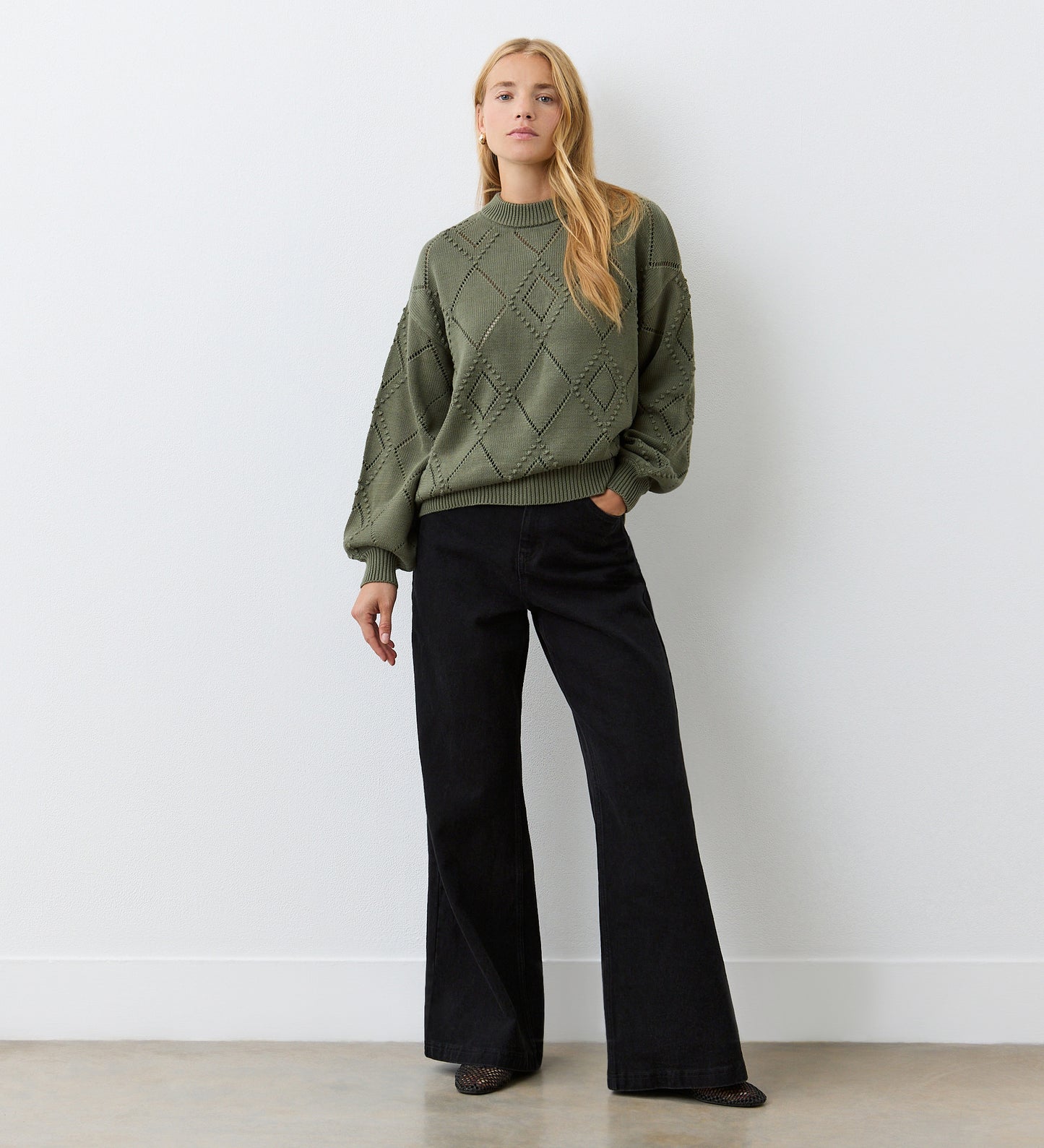 Odette Khaki Cotton Round Neck Jumper