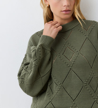 Odette Khaki Cotton Round Neck Jumper