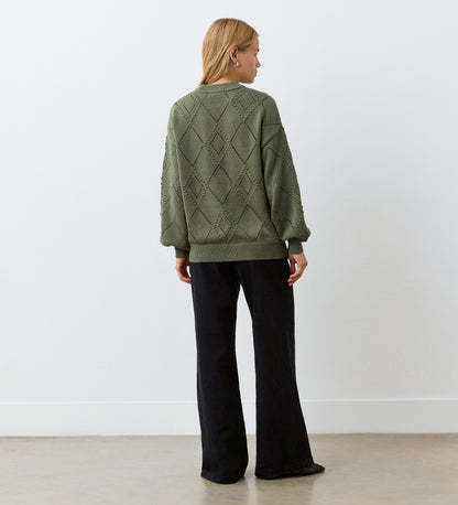 Odette Khaki Cotton Round Neck Jumper