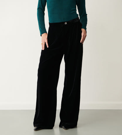 Jeanne Black Velvet Wide Leg Trouser