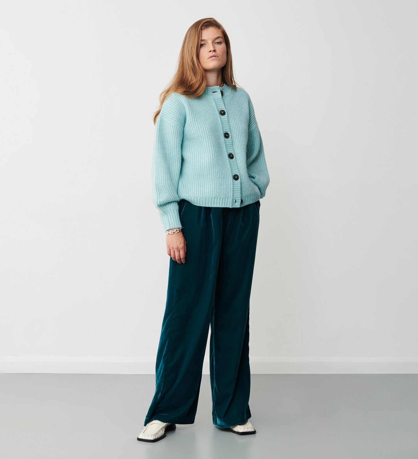 Jeanne Green Velvet Wide Leg Trouser