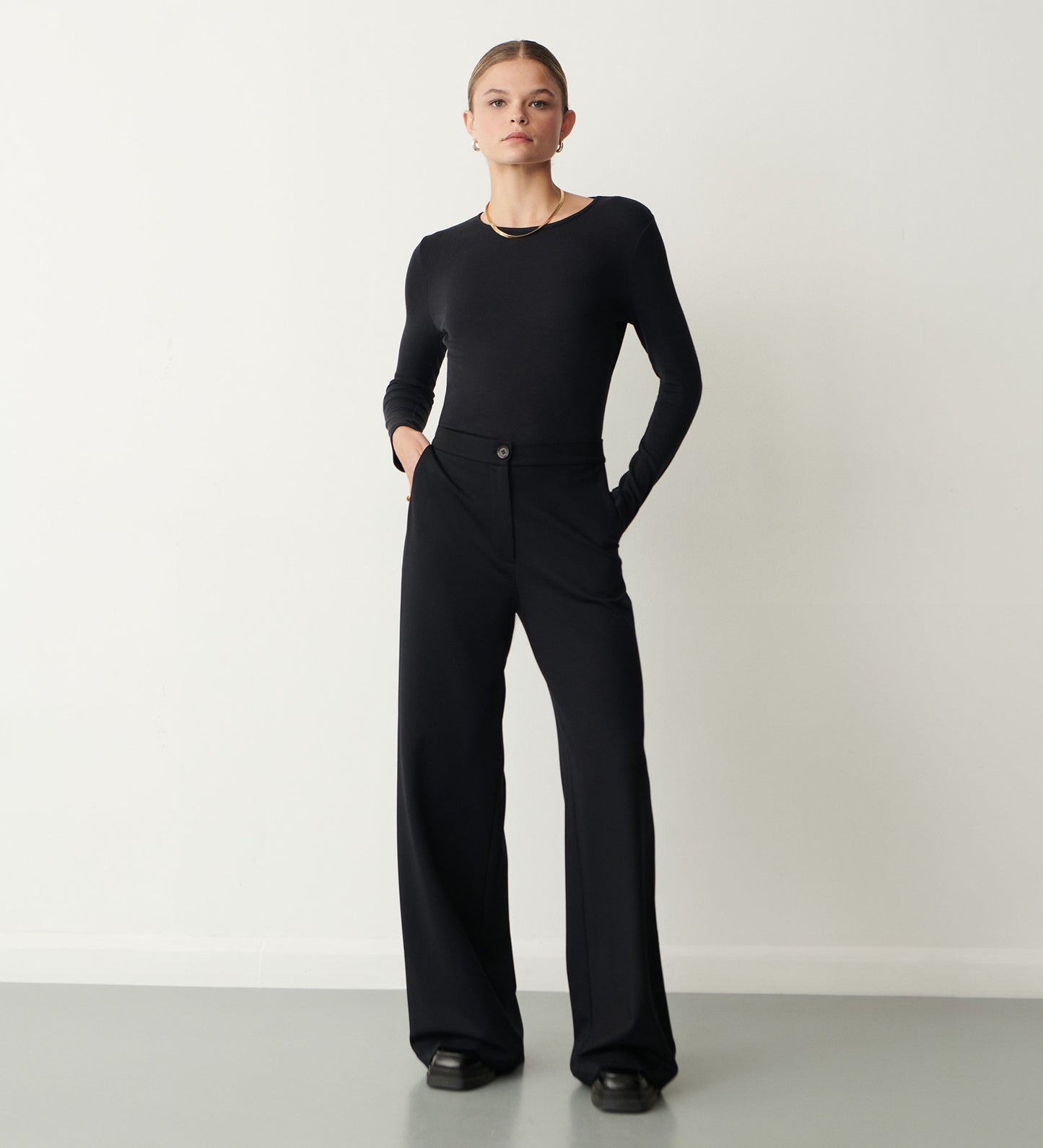 Frankie Black Ponte Jersey Wide Leg Trouser