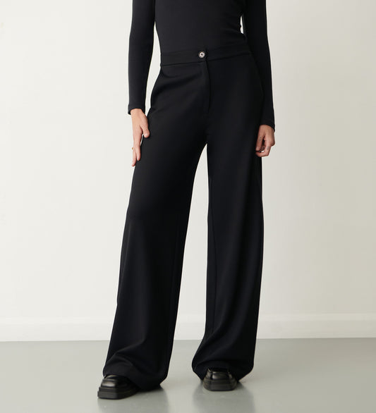 Frankie Black Ponte Jersey Wide Leg Trouser