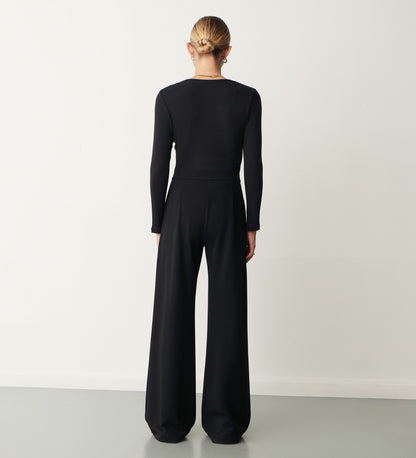 Frankie Black Ponte Jersey Wide Leg Trouser