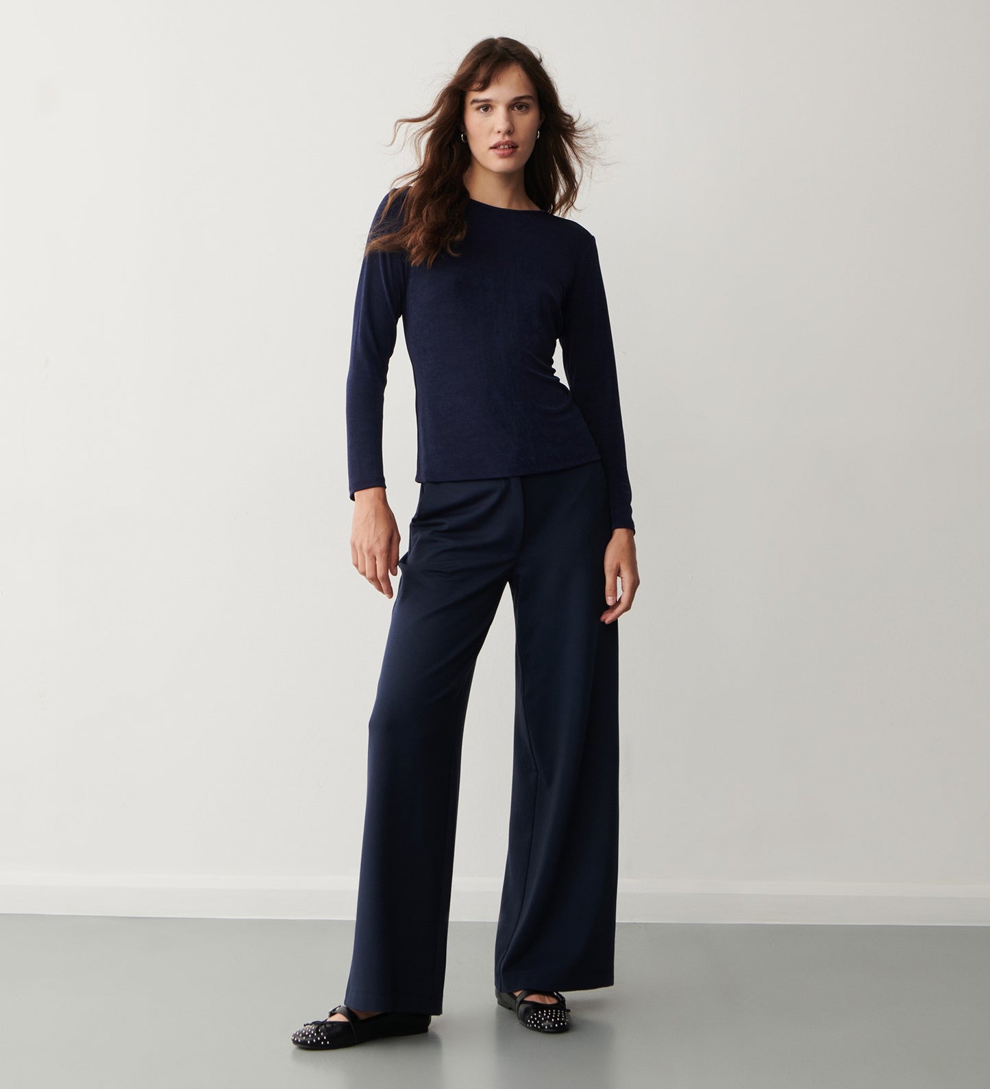 Frankie Navy Ponte Jersey Wide Leg Trousers