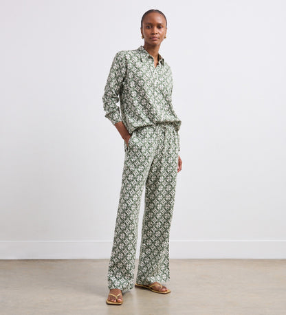 Eden Green Ikat Linen Blend Trousers