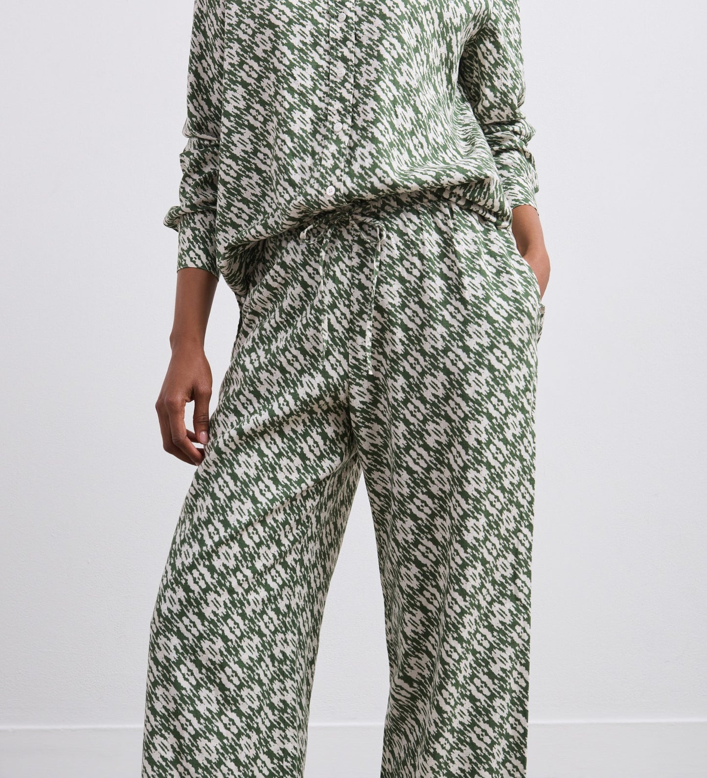 Eden Green Ikat Linen Blend Trousers