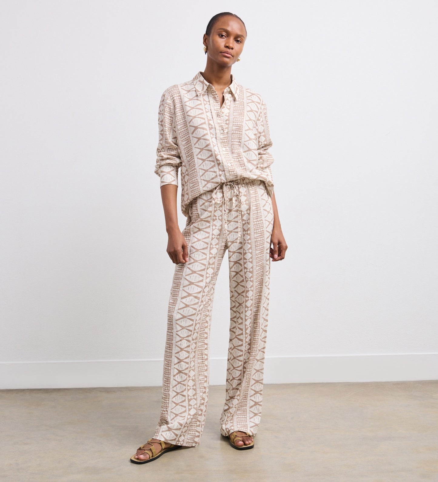 Eden Ivory Geo Linen Blend Trousers