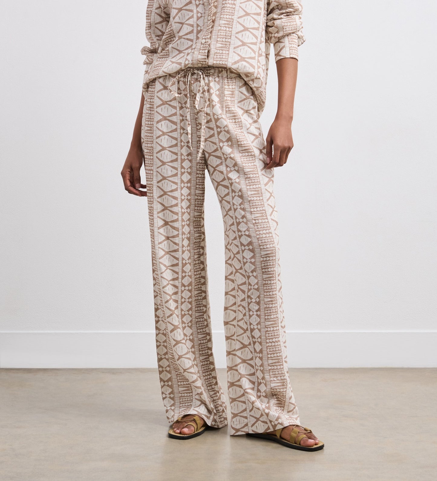 Eden Ivory Geo Linen Blend Trousers