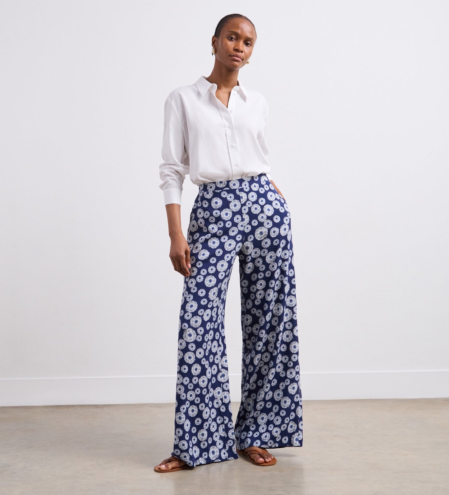 Nat Navy Sunflower Trouser