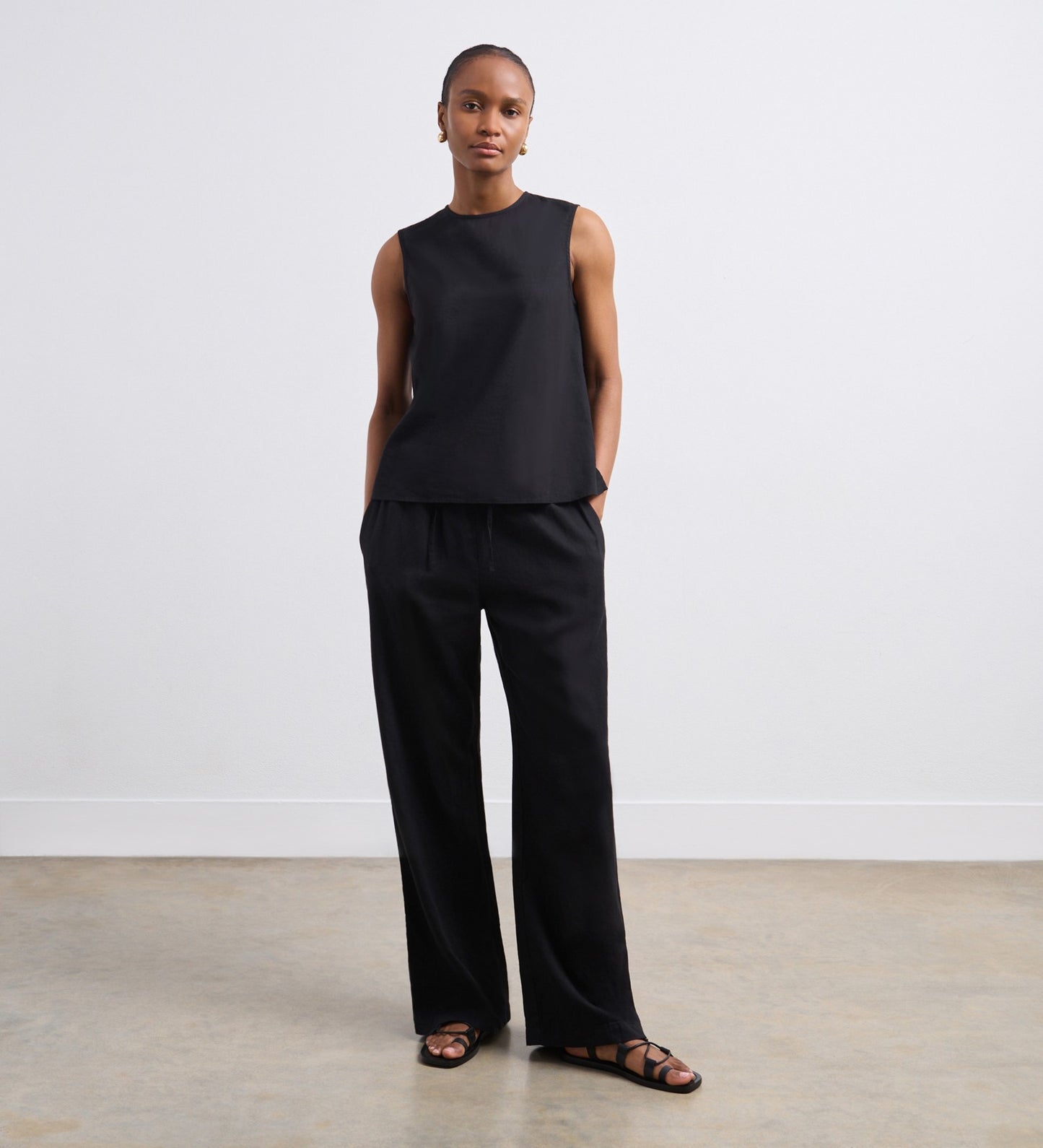 Drew Black Wide Leg Linen Mix Trousers