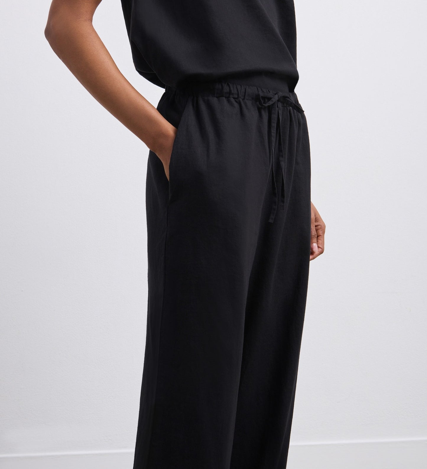 Drew Black Wide Leg Linen Mix Trousers